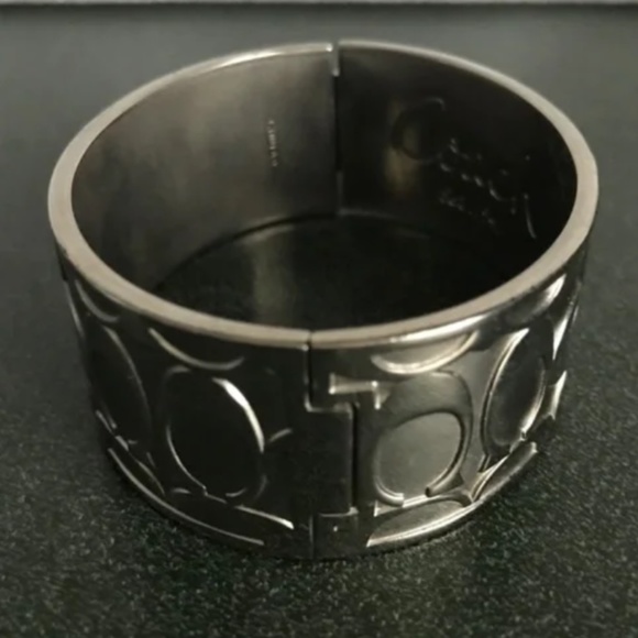 Coach Silver Signature C Bangle Bracelet 1” wide - Picture 1 of 16